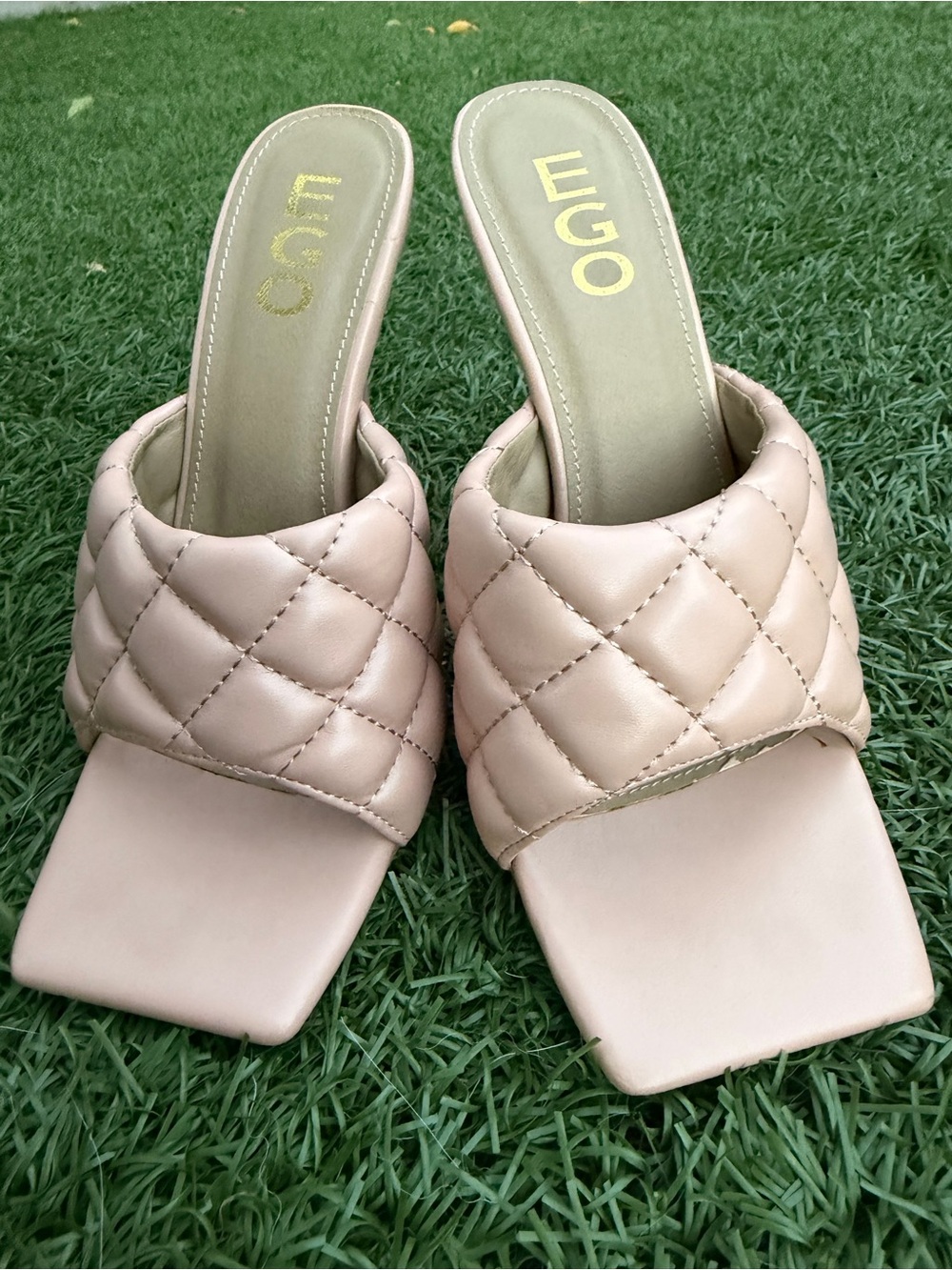 EGO Quilted Slide Mules in Blush Nude